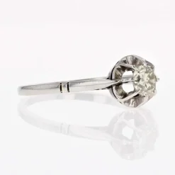 Solitaire ancien or blanc diamant champagne