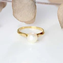 Solitaire ancien or jaune perle de culture