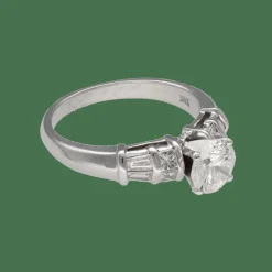 Solitaire en or gris 18K avec diamant 1,12 ct H-VS1 – Certificat HRD – Taille 55-56