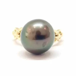 Solitaire perle de Tahiti or jaune 18 carats
