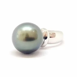 Solitaire perle de Tahiti or blanc 18 carats