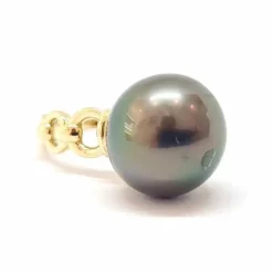 Solitaire perle de Tahiti or jaune 18 carats