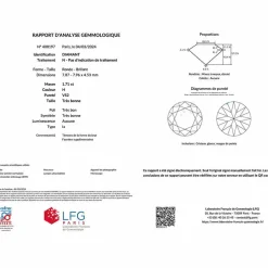 Solitaire platine, diamant 1,71 carat.