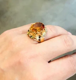 Sublime bague cocktail or jaune citrine