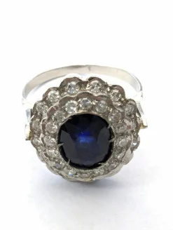 Superbe bague en platine avec saphir et diamants