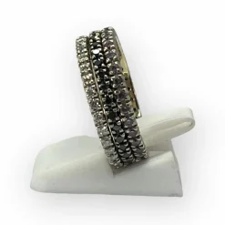 Trio diamants noirs et blancs et améthystes