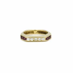 Triple bague Or jaune Diamants Emeraude Saphir Rubis
