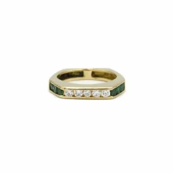 Triple bague Or jaune Diamants Emeraude Saphir Rubis