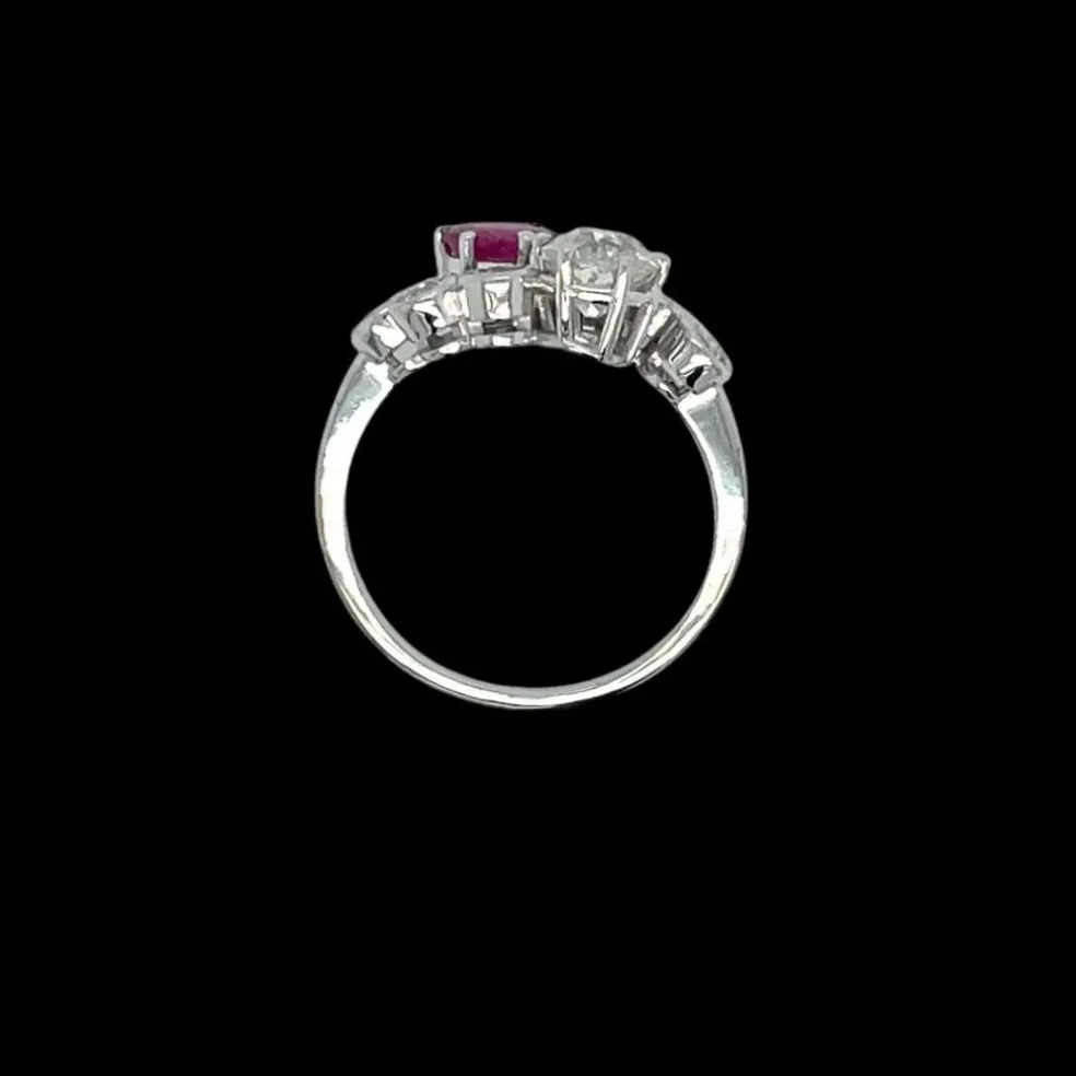 Victorian Certified Natural Unheated Ruby Diamond Vous et Moi Ring