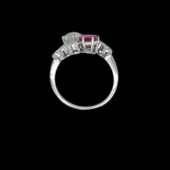 Victorian Certified Natural Unheated Ruby Diamond Vous et Moi Ring