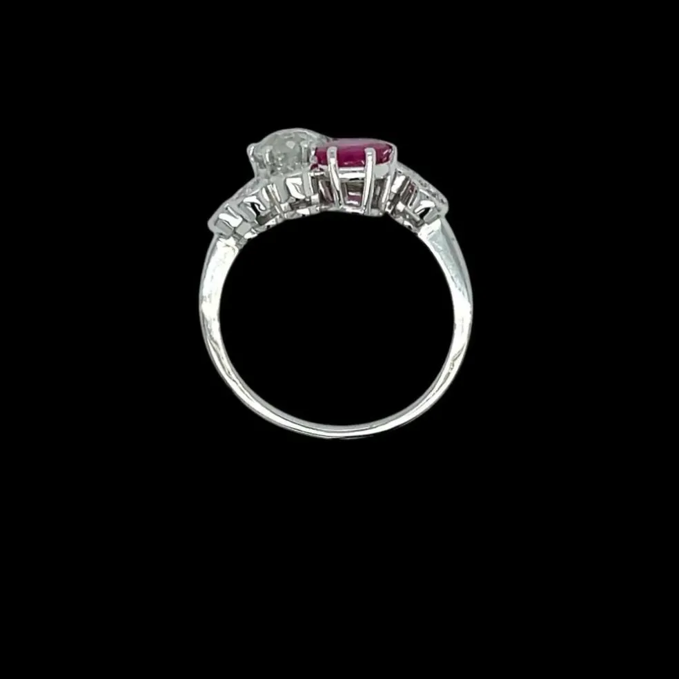 Victorian Certified Natural Unheated Ruby Diamond Vous et Moi Ring