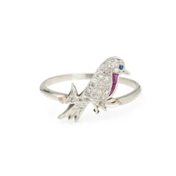 vintage Art Déco Bird Ring Conversion Platine Diamant Saphir Rubis
