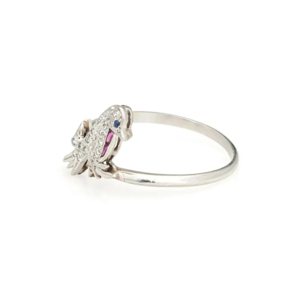 vintage Art Déco Bird Ring Conversion Platine Diamant Saphir Rubis