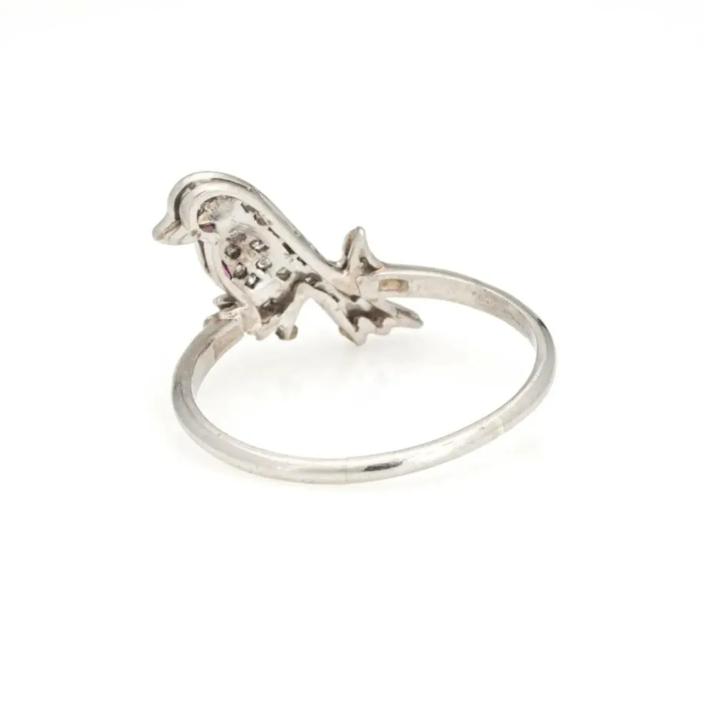 vintage Art Déco Bird Ring Conversion Platine Diamant Saphir Rubis