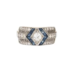 Vintage Art Déco Diamant Saphir Bague Or Platine