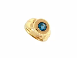 vintage bague double jonc 53 topaze bleu taille ronde or jaune 18k 10.8gr