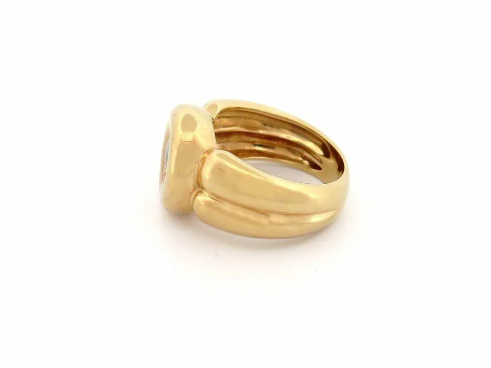 vintage bague double jonc 53 topaze bleu taille ronde or jaune 18k 10.8gr