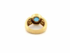 vintage bague double jonc 53 topaze bleu taille ronde or jaune 18k 10.8gr