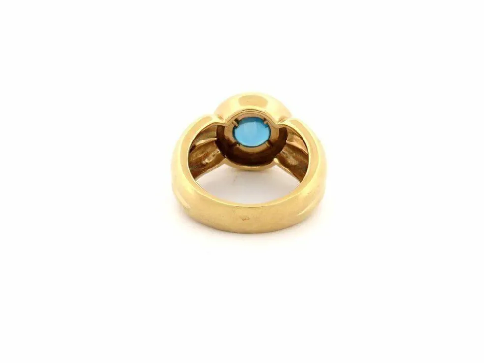 vintage bague double jonc 53 topaze bleu taille ronde or jaune 18k 10.8gr