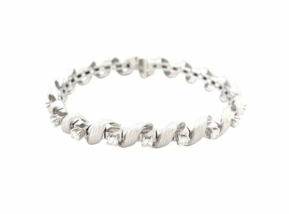 vintage bracelet art deco serti de 19 diamants 1.9ct en or blanc 18k 35gr