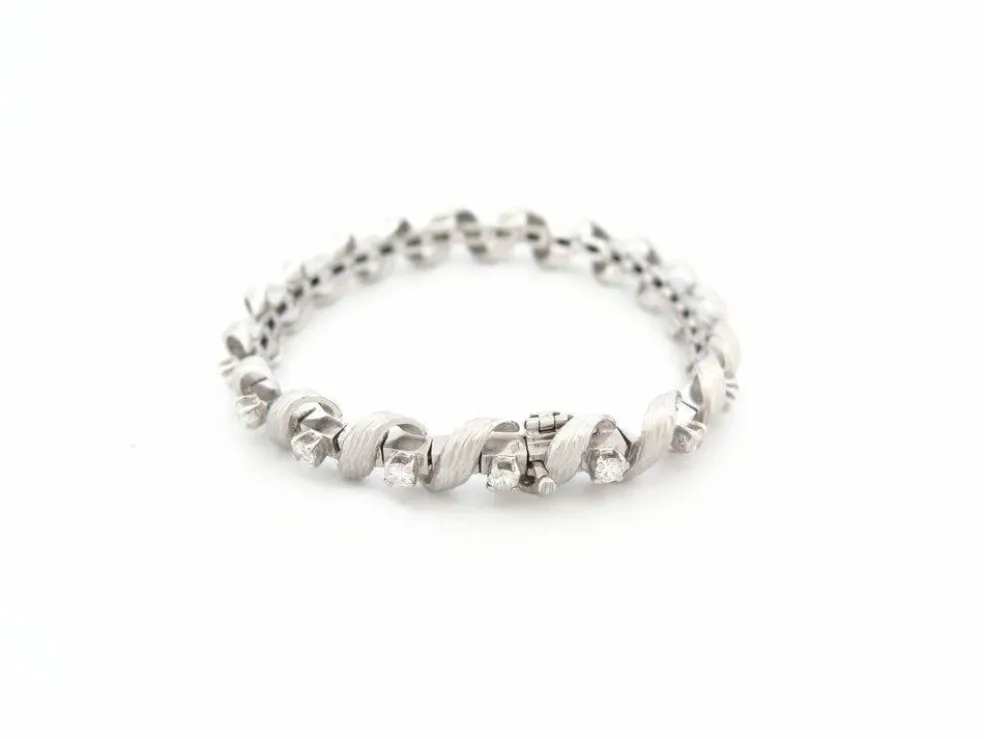 vintage bracelet art deco serti de 19 diamants 1.9ct en or blanc 18k 35gr