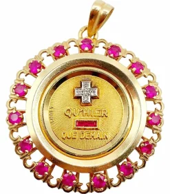 XXL Pendentif médaille d'amour Augis 33 mm or jaune diamant rubis hier demain