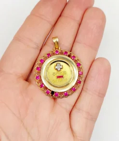XXL Pendentif médaille d'amour Augis 33 mm or jaune diamant rubis hier demain