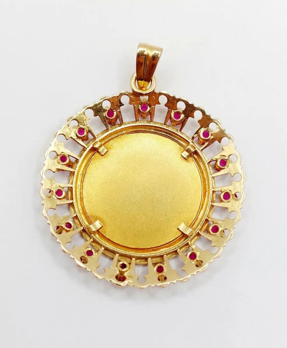 XXL Pendentif médaille d'amour Augis 33 mm or jaune diamant rubis hier demain