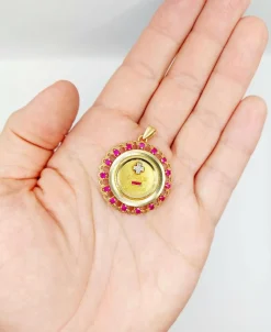 XXL Pendentif médaille d'amour Augis 33 mm or jaune diamant rubis hier demain