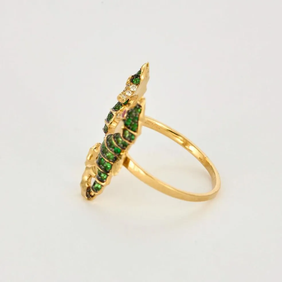 YVONNE LÉON - Bague Hippocampes or jaune, tsavorites , diamants et saphirs roses