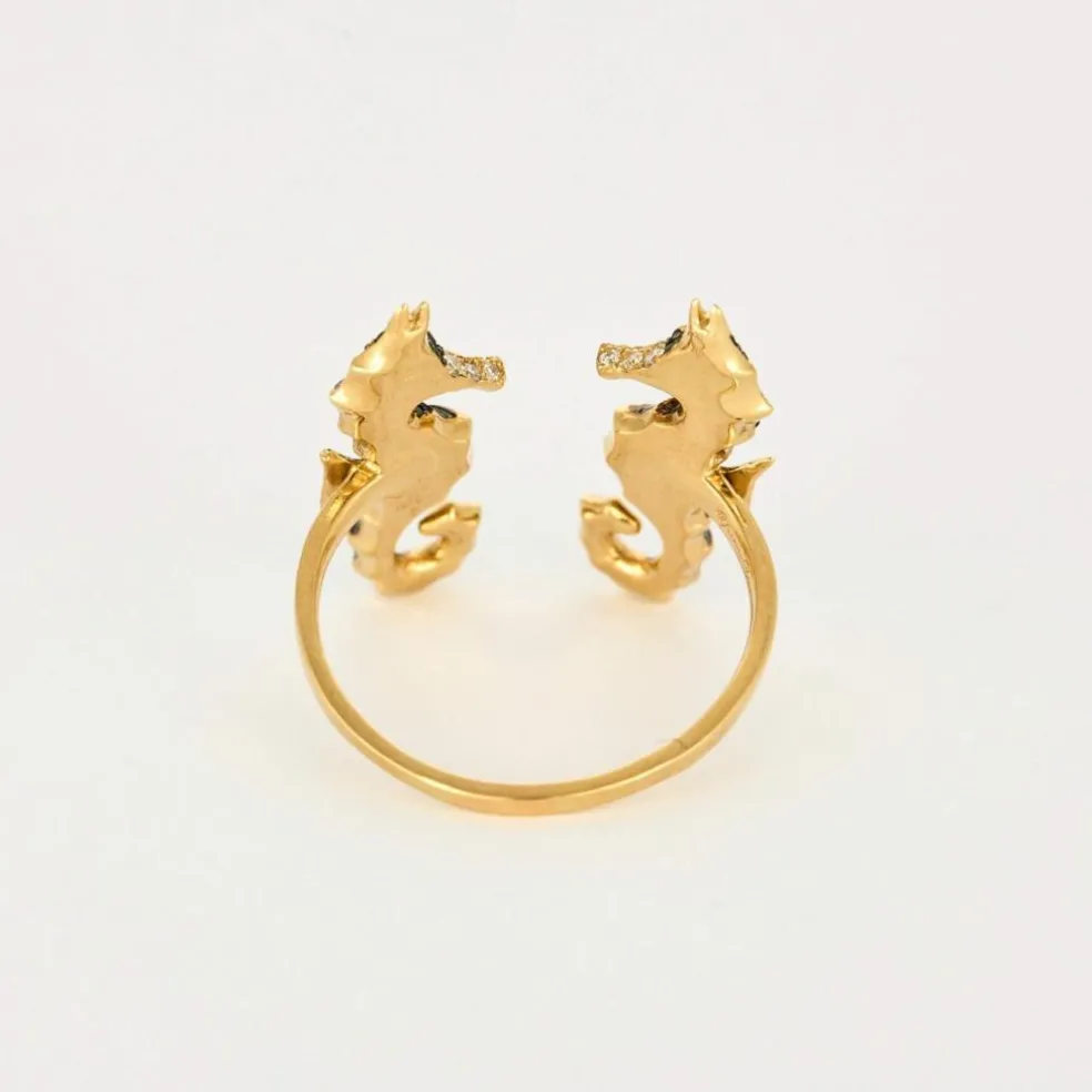YVONNE LÉON - Bague Hippocampes or jaune, tsavorites , diamants et saphirs roses