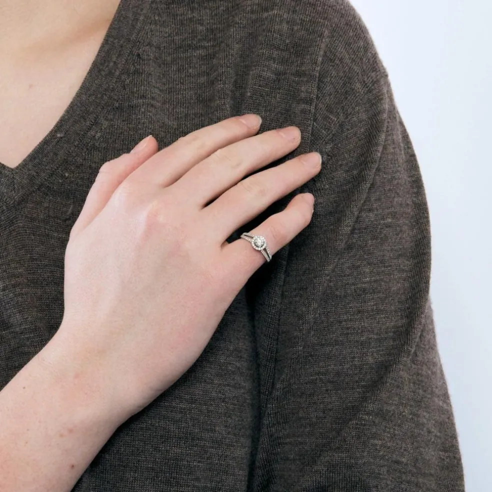 ZEINA - Corazon - Bague de fiançailles halo en platine et diamants